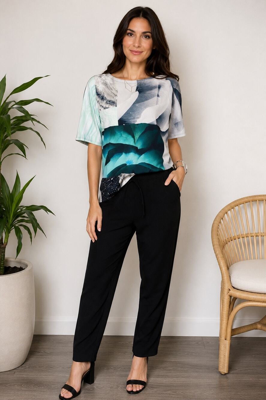 Alfani Petite Nature Collage Dolman Scuba Knit Top MP NWT